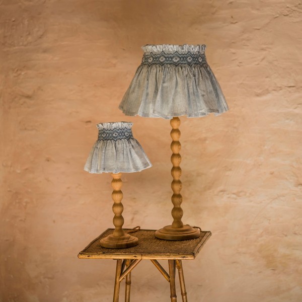 Edit58 x Smock London Elsie Lampshade Skirt Delphinium Cross Stitch with Neptune Hand Smocking