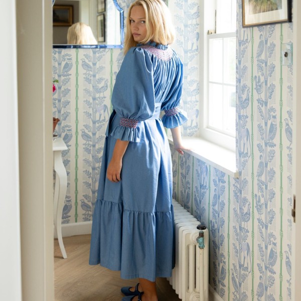 Ada Lovelace Dress Chambray with Berries and Cream Hand Smocking Ada Lovelace Dress Chambray with Berries and Cream Hand Smocking