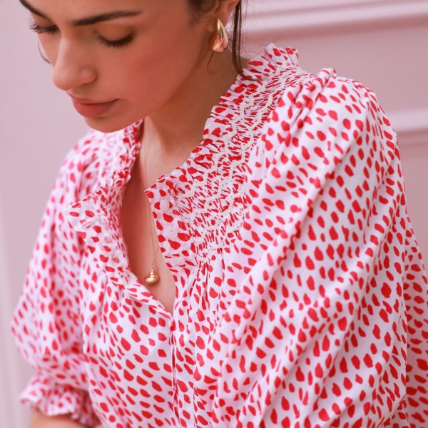 Cleopatra Blouse Pink Panther Cotton with Milkshake Hand Smocking Edition 36 Cleopatra Blouse Pink Panther Cotton with Milkshake Hand Smocking Edition 36