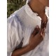 Scholl Women's Summer Blouse White with Ivory Hand Smocking Edition 9